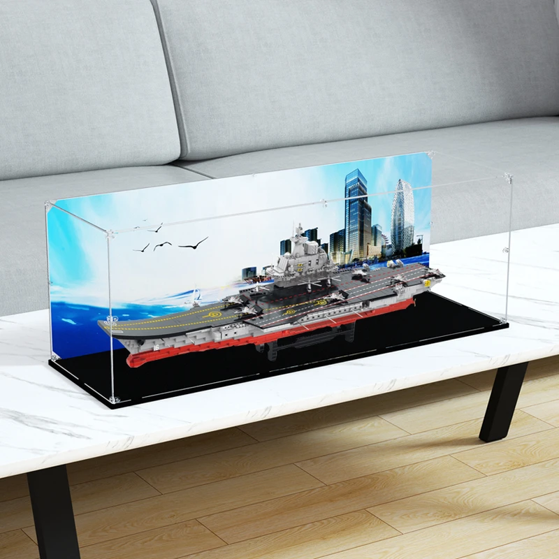 旻悦辽宁号航母军舰防尘罩航空母舰军事拼装积木模型亚克力展示盒