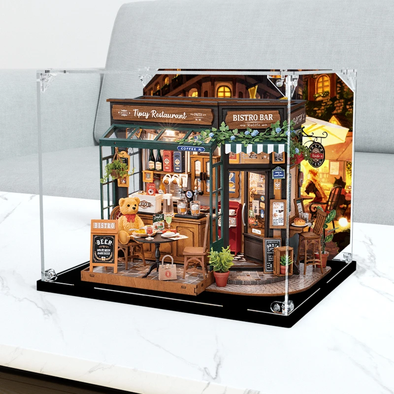 旻悦亚克力防尘盒适用rolife若来小熊餐吧DIY小屋艺术屋模型收纳
