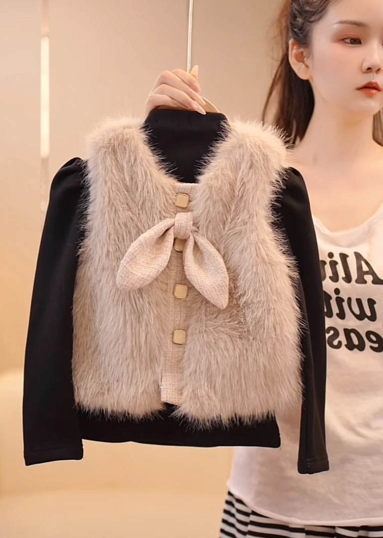 【小资女】女童2024冬季毛毛衣马甲外套