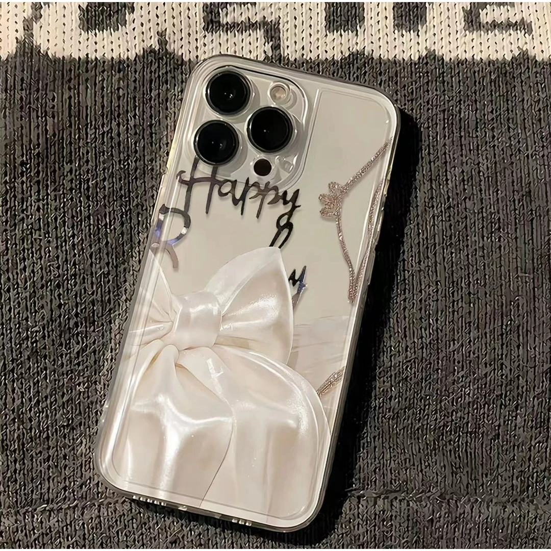 丝绸蝴蝶结适用苹果手机壳iPhone15pro软14新款13/12网红11/xsmax