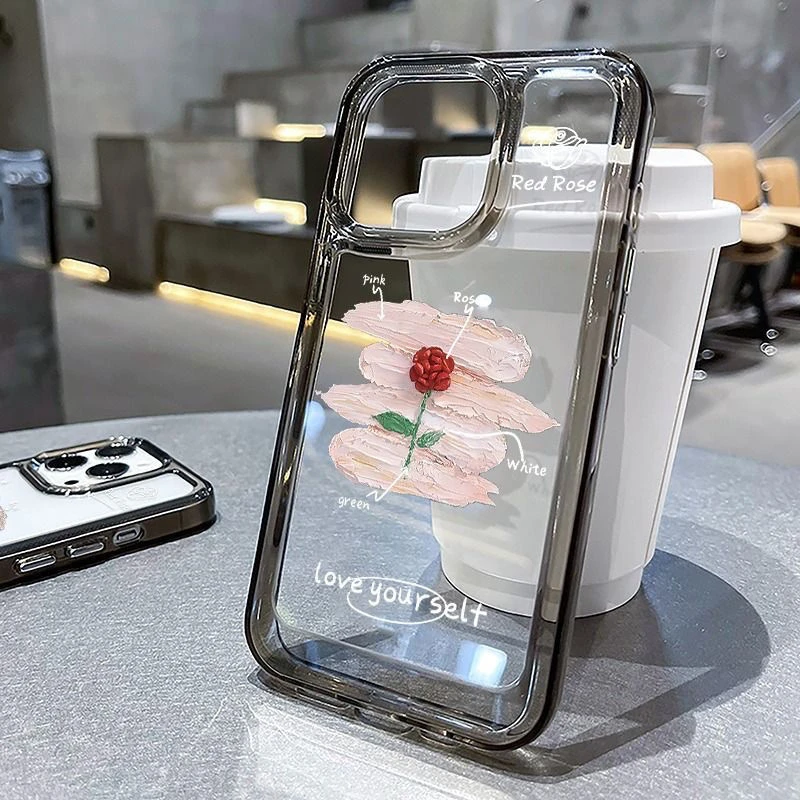 油画玫瑰苹果15promax手机壳iPhone14防摔13透明xs软胶12/小众ins