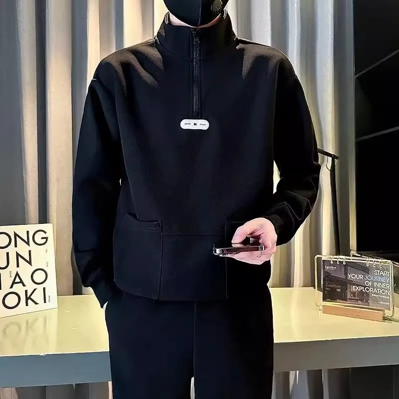 潮牌半拉链卫衣男春秋款休闲痞帅长袖打底衫2025新款男士秋装上衣