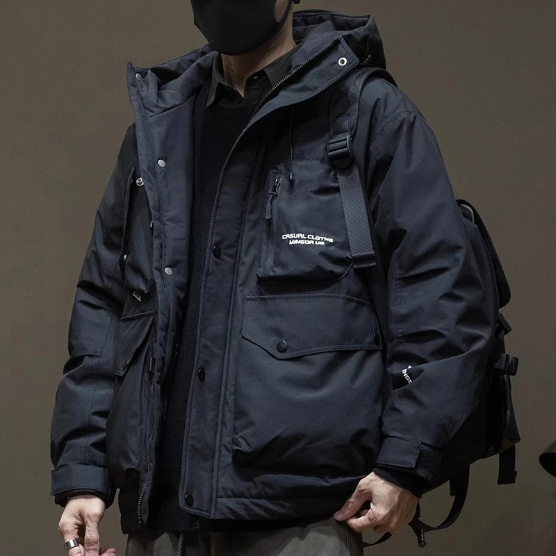 新国标灰鸭绒羽绒服男冬季宽松大码加肥加大男士连帽工装男款外套