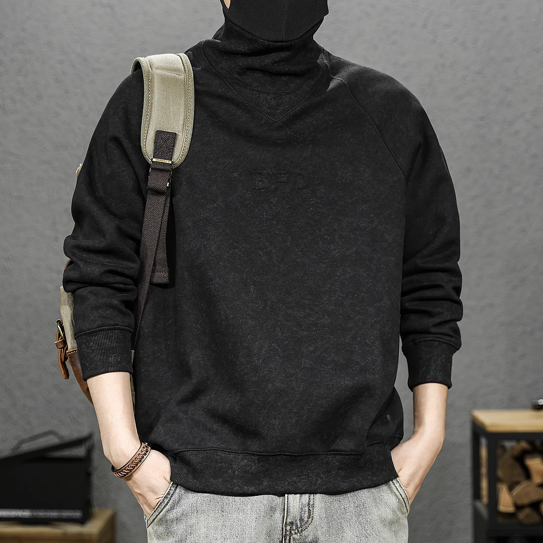 美式半高领潮牌卫衣男春秋季男款上衣服2026新款重磅大码长袖T恤