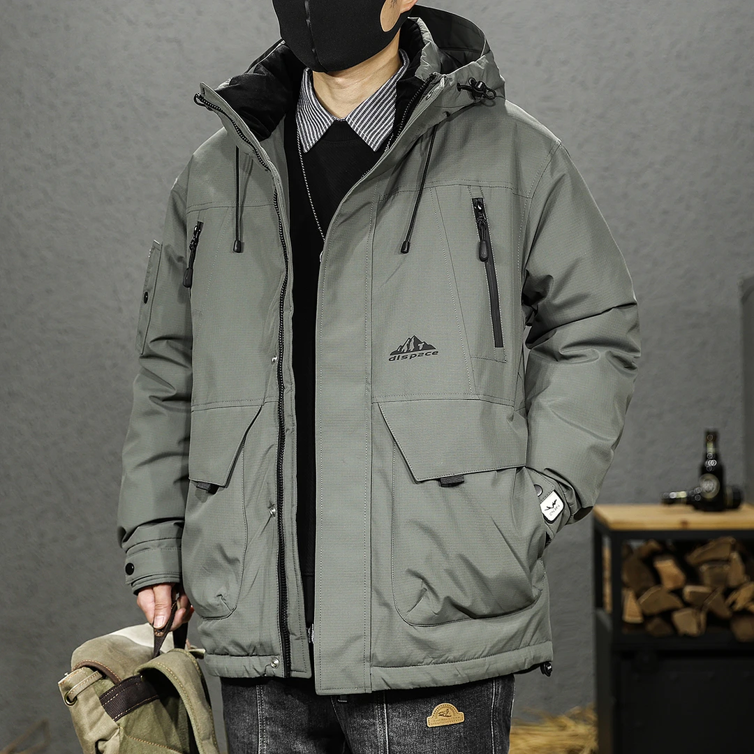 山系大码连帽90鸭绒羽绒服男冬季潮牌户外冲锋上衣保暖工装外套男