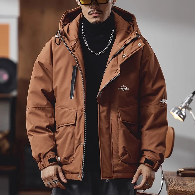 山系大码90白鸭绒连帽工装羽绒服男冬季加厚保暖宽松防寒冲锋外套