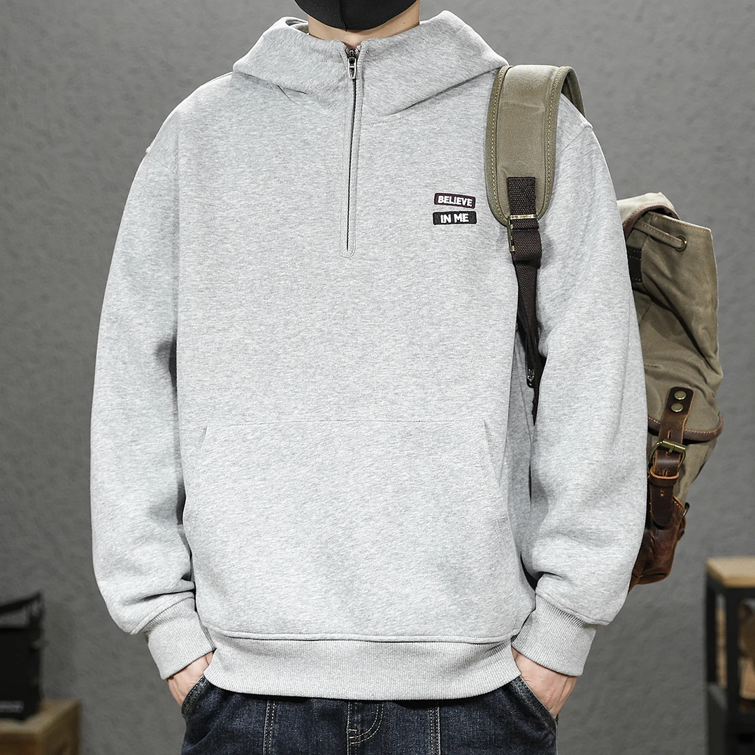 美式重磅420g复古刺绣半拉链连帽卫衣男士春秋款大码宽松潮牌外套