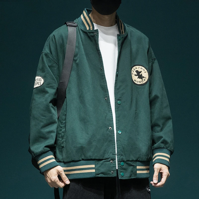 美式复古棒球服男宽松加肥加大码飞行员夹克日系cityboy外套潮牌