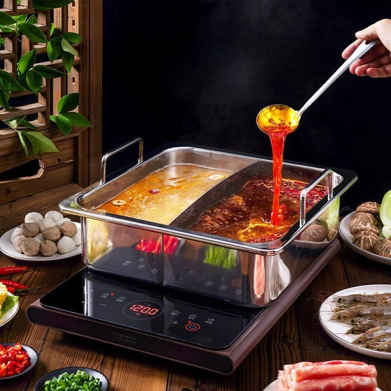 四方火锅麻辣烫商用不锈钢方形加厚专用鸳鸯锅多味格子母海底