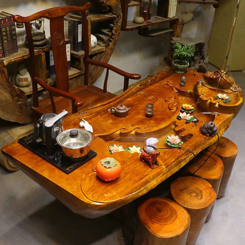 金丝楠木根雕茶台整体树根茶桌椅组合茶几家具树头大型MH9828