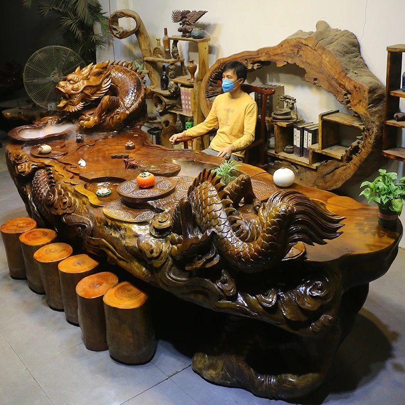楠木新中式手工雕刻茶几树根根雕茶台茶几实木功夫茶桌GL10066
