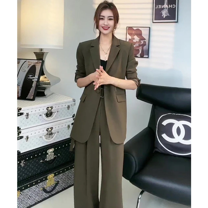秋装大码女装职场穿搭套装女胖mm高个子气质西装外套阔腿裤两件套