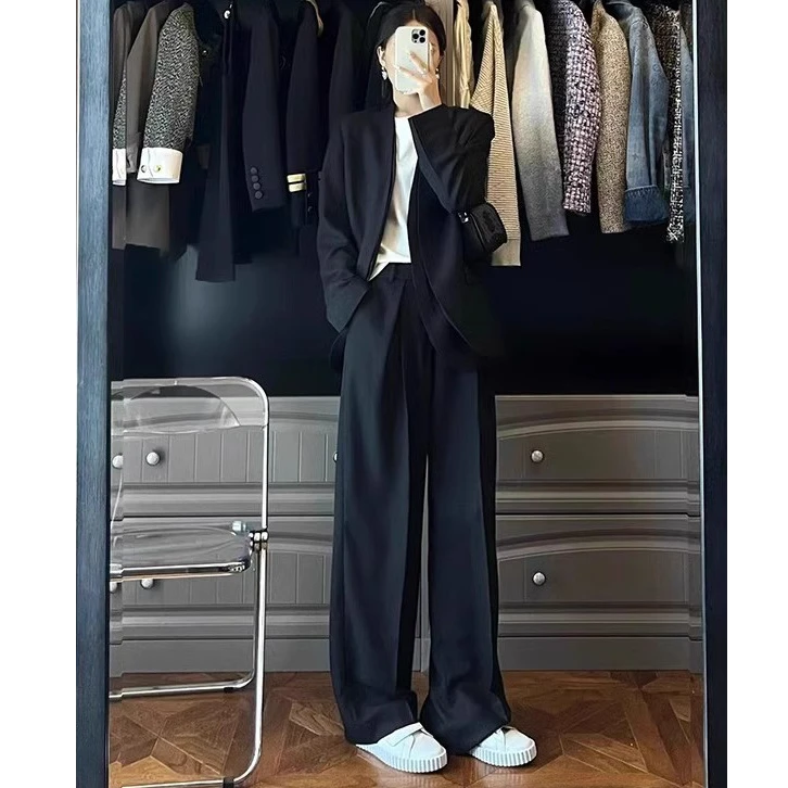 大码秋季西装外套阔腿裤两件套装女休闲时尚高级感气质通勤小西服