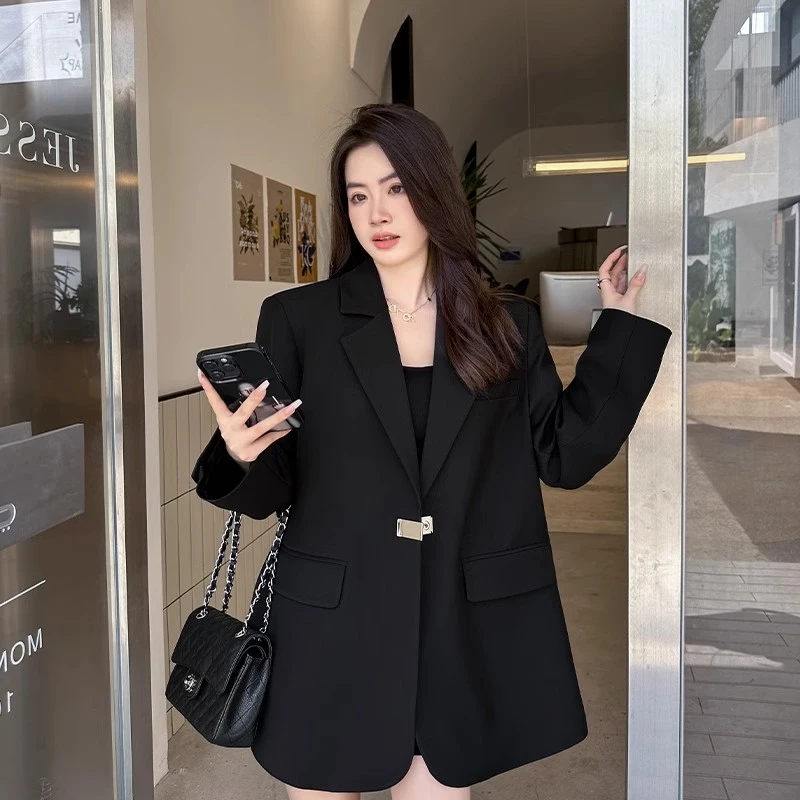 黑色韩版休闲西装外套女大码新款秋装外套女气质高级感炸街小西服