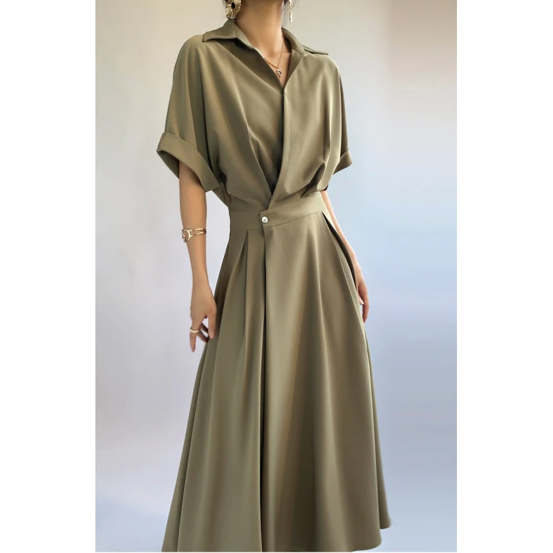 大码女装短袖连衣裙2025夏装新款胖MM收腰遮肚长裙气质衬衫连衣裙