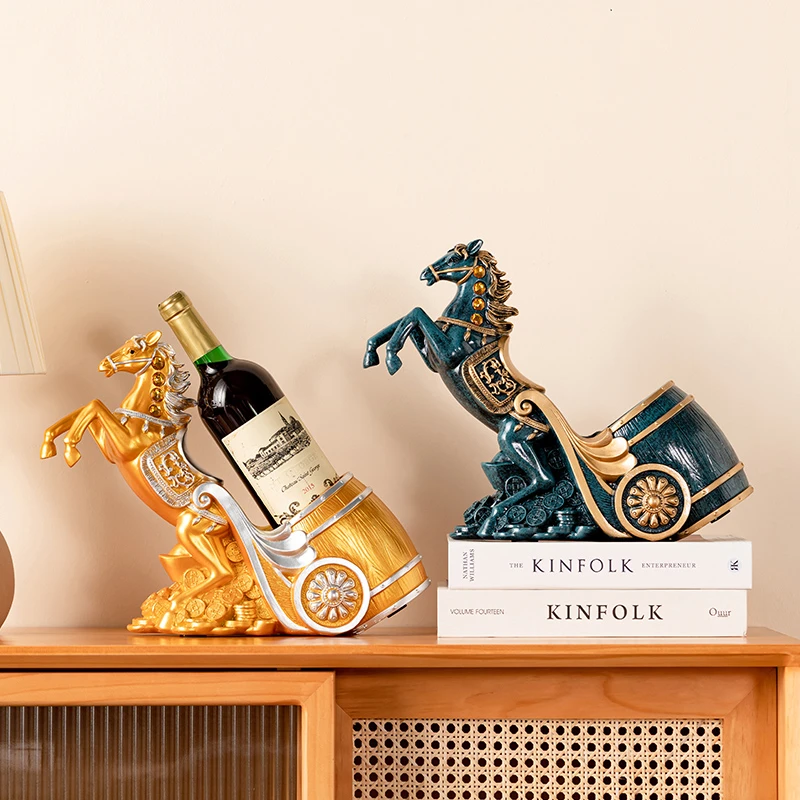 欧式创意轻奢马拉车红酒架装饰品玄关酒柜电视柜树脂摆件乔迁礼物