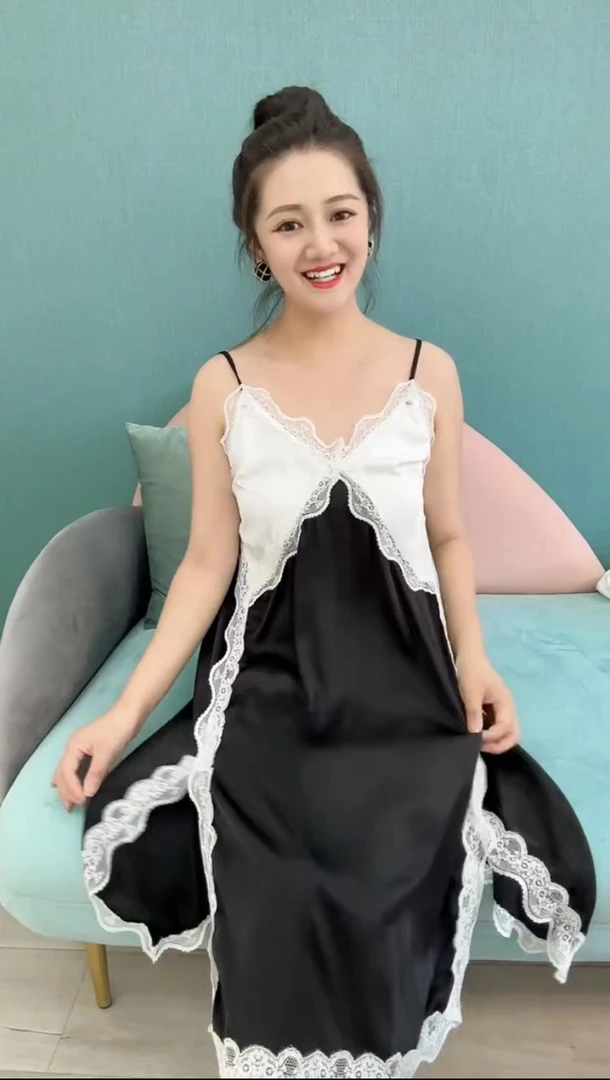 拼接蕾丝吊带睡裙夏季新款纯欲风睡衣吊带裙