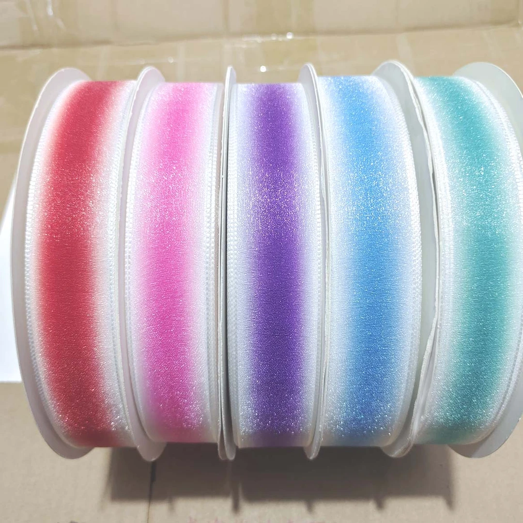 2.5-3.8厘米 中间渐变珍珠纱 条纹纱带 手工发饰材料 DIY配件