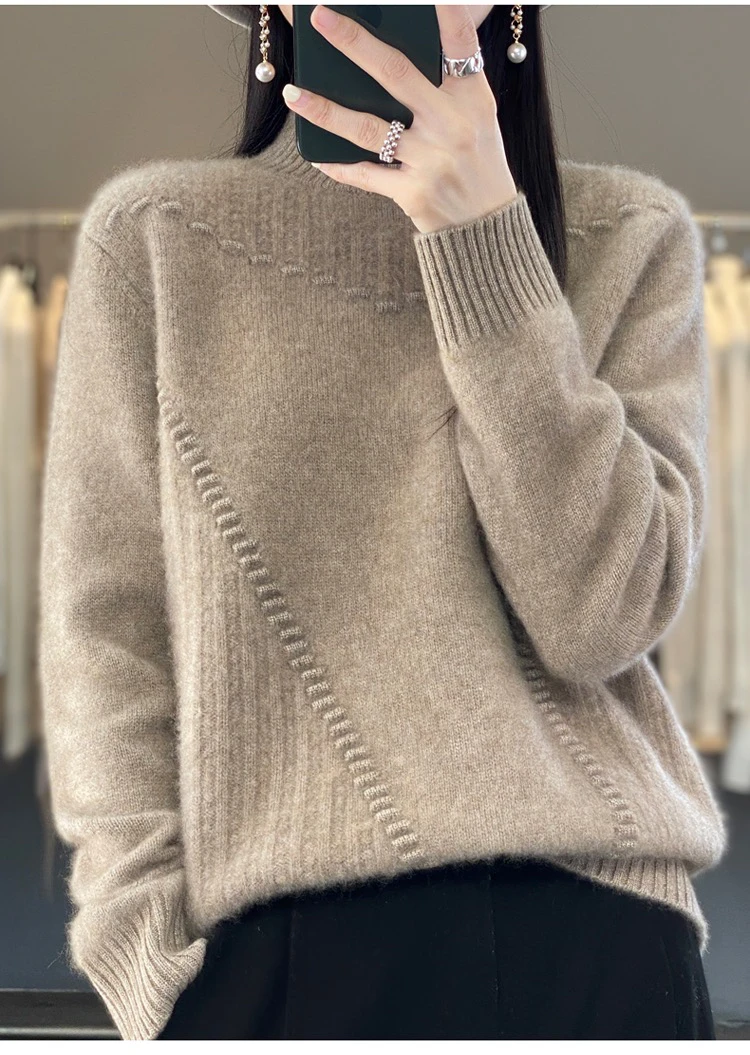 鼓波加厚半高领羊毛衫 女士秋冬毛衣