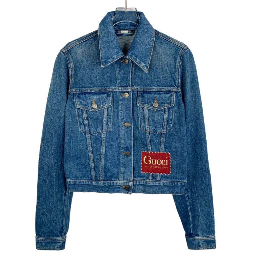 99新 GUCCI/古驰 015099 Gucci/古驰 贴花蓝色翻领牛仔外套 42