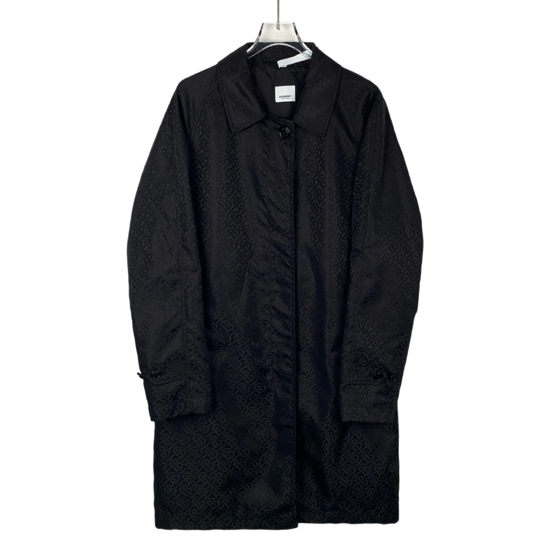99新 BURBERRY/博柏利 014124 logo暗纹满印黑色长袖风衣 40码