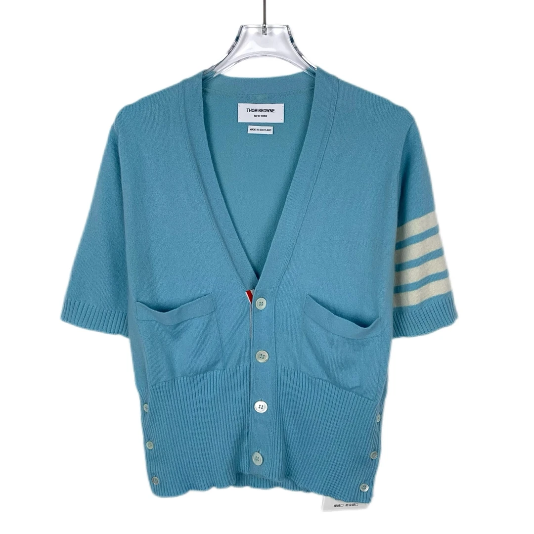 95新 THOMBROWNE 014173 经典四杠蓝色羊绒针织开衫外套 XS码