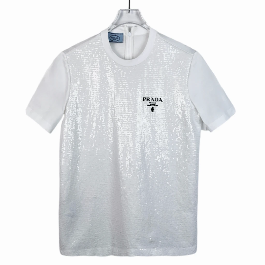 99新  014776 Prada 普拉达 21款 logo字母亮片装饰短袖T恤 S码