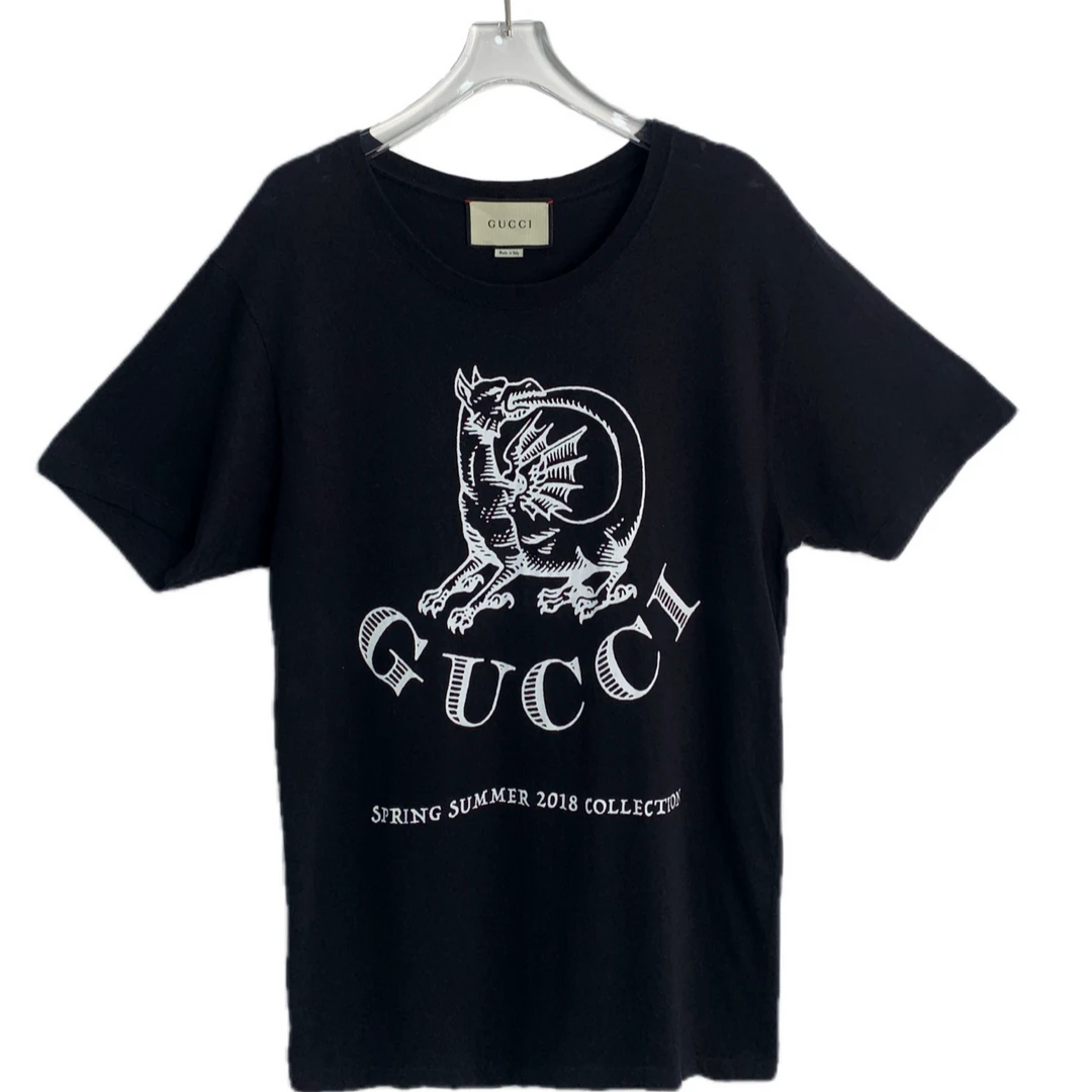 99新  01951 Gucci龙印花2018春夏黑色短袖 M码