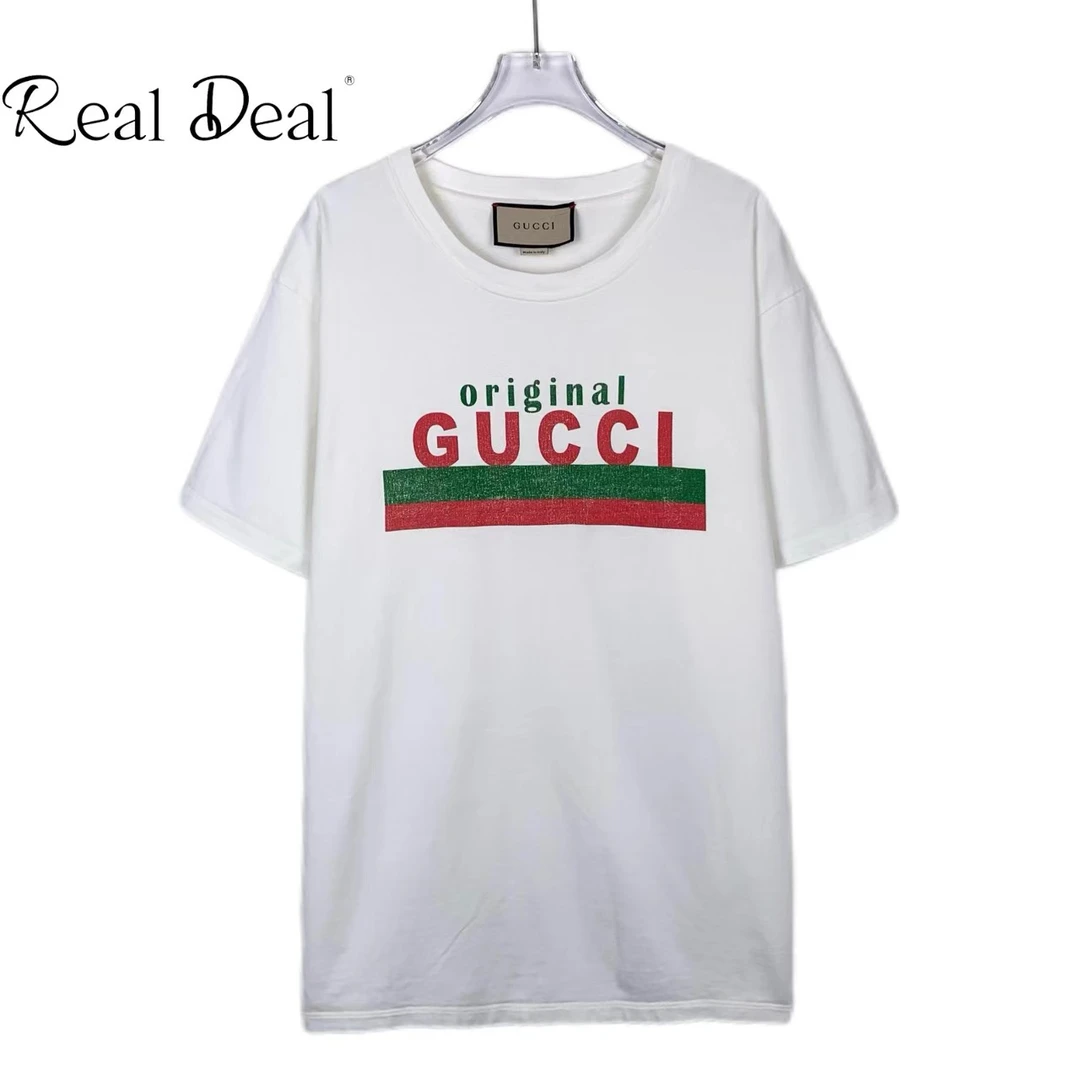 99新 GUCCI/古驰 016434 logo印花米白色棉质短袖T恤 XS码