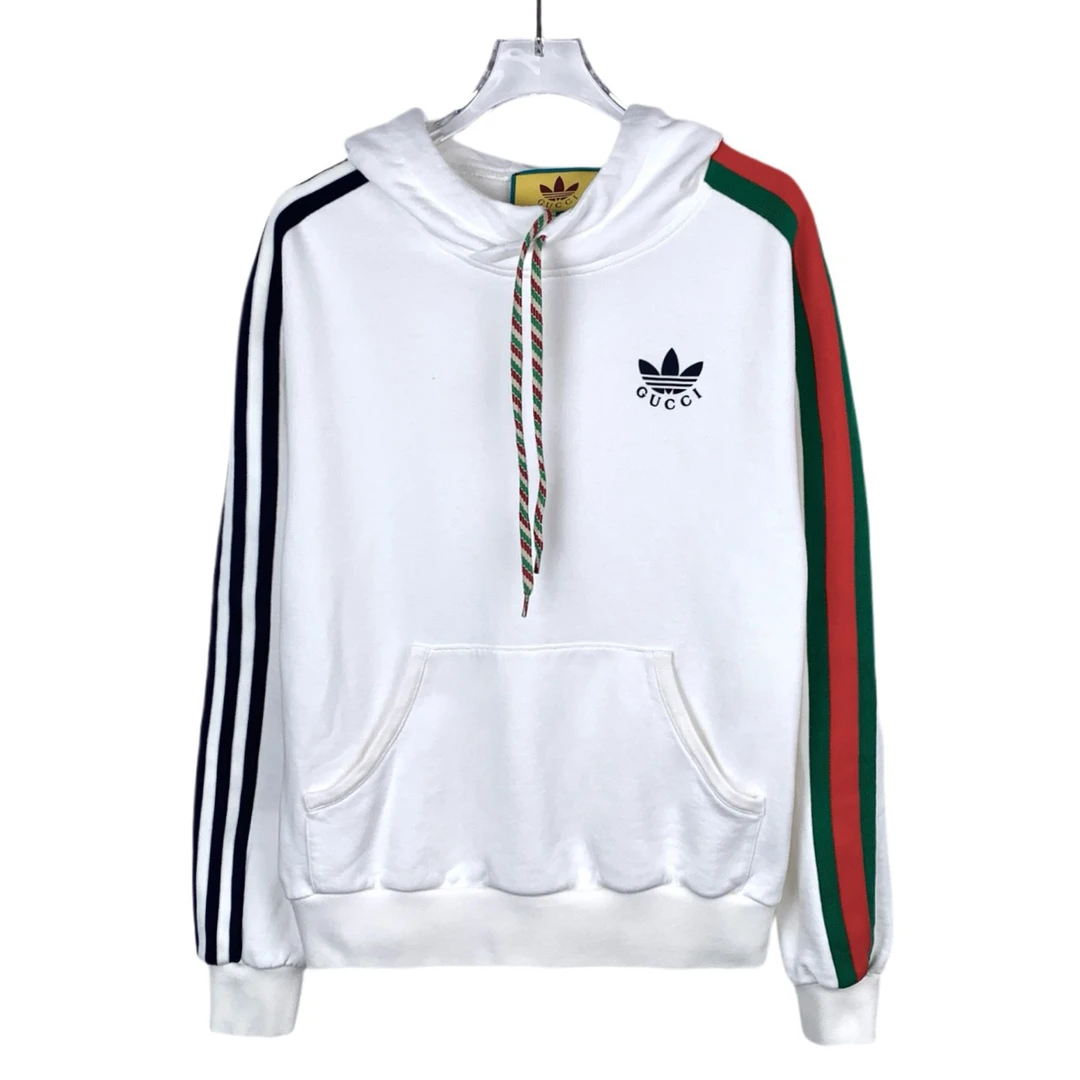 99新  014031 Gucci 古驰xAdidas 联名款 logo印花连帽卫衣 XS码