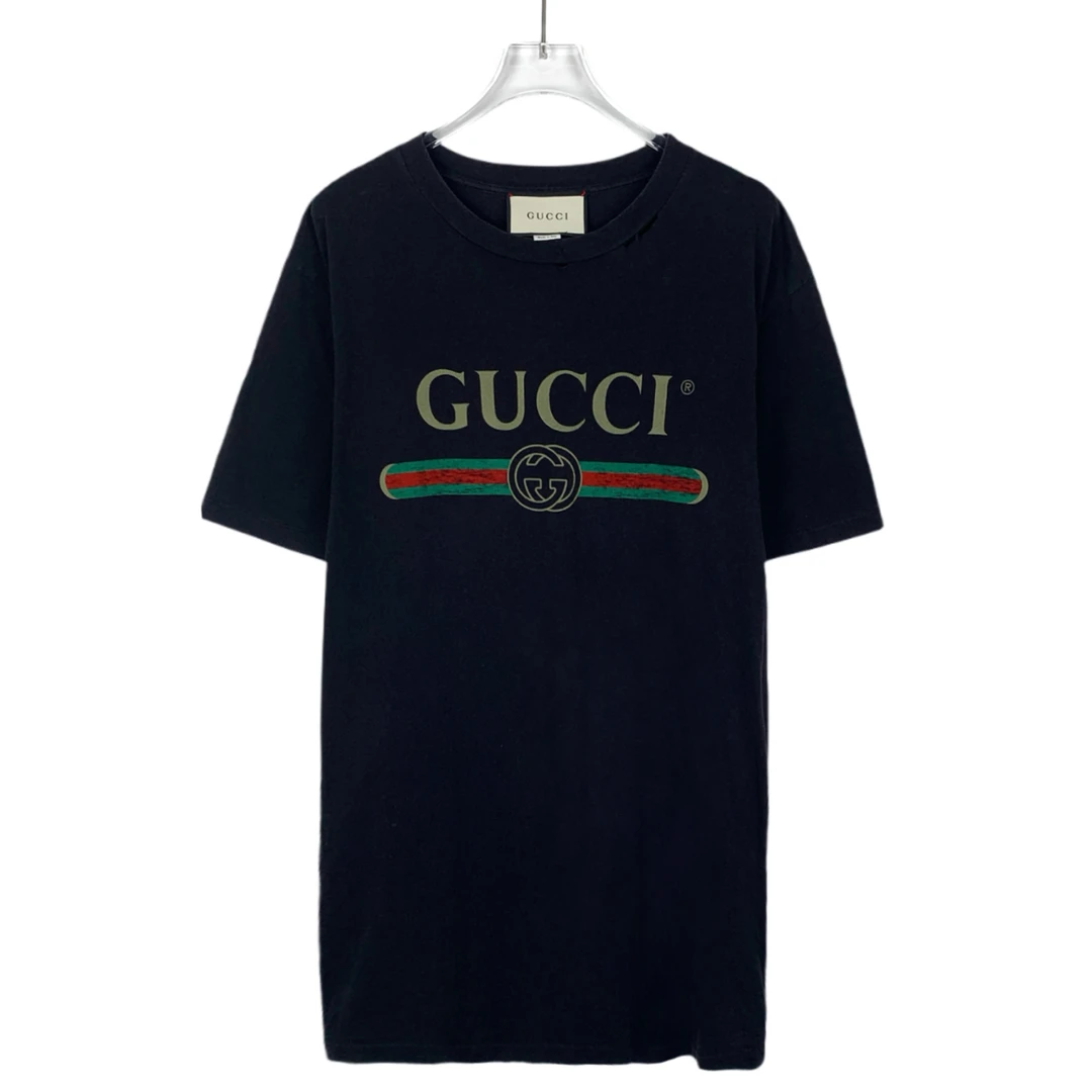 95新 GUCCI/古驰 012615 logo字母印花破坏风棉短袖 M码