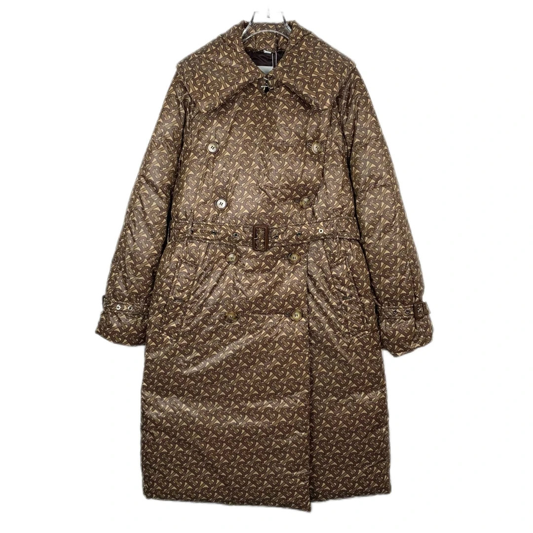 99新 BURBERRY/博柏利 H9300  棕色老花满印腰带款羽绒服外套