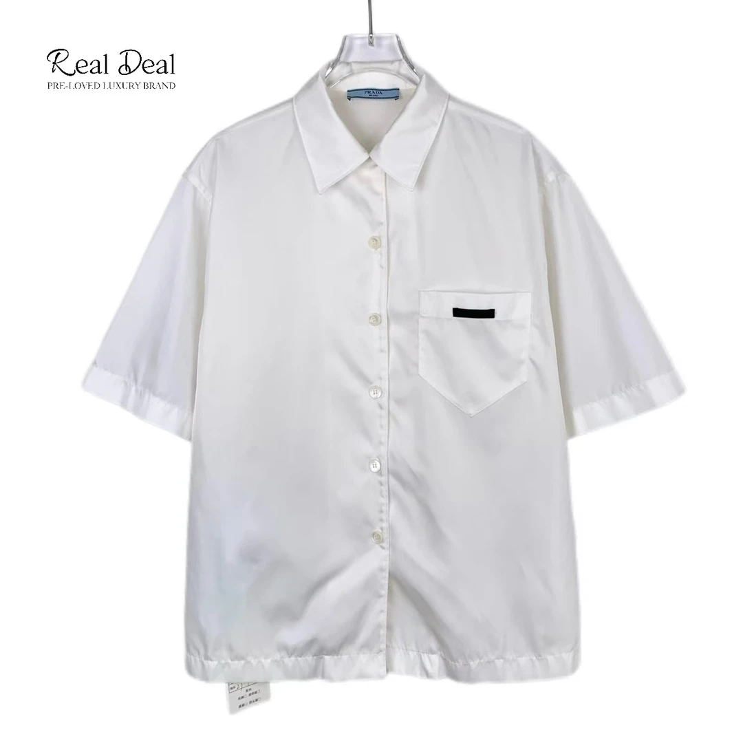 99新 Prada/普拉达 8109  logo字母翻领白色短袖衬衫 40 M码 98新