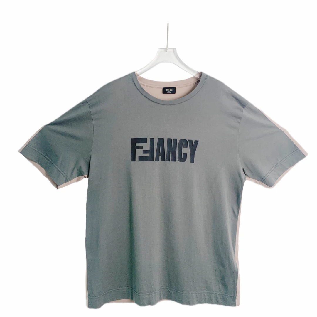 99新 FENDI/芬迪  01975 灰粉拼色圆领短袖 XL码