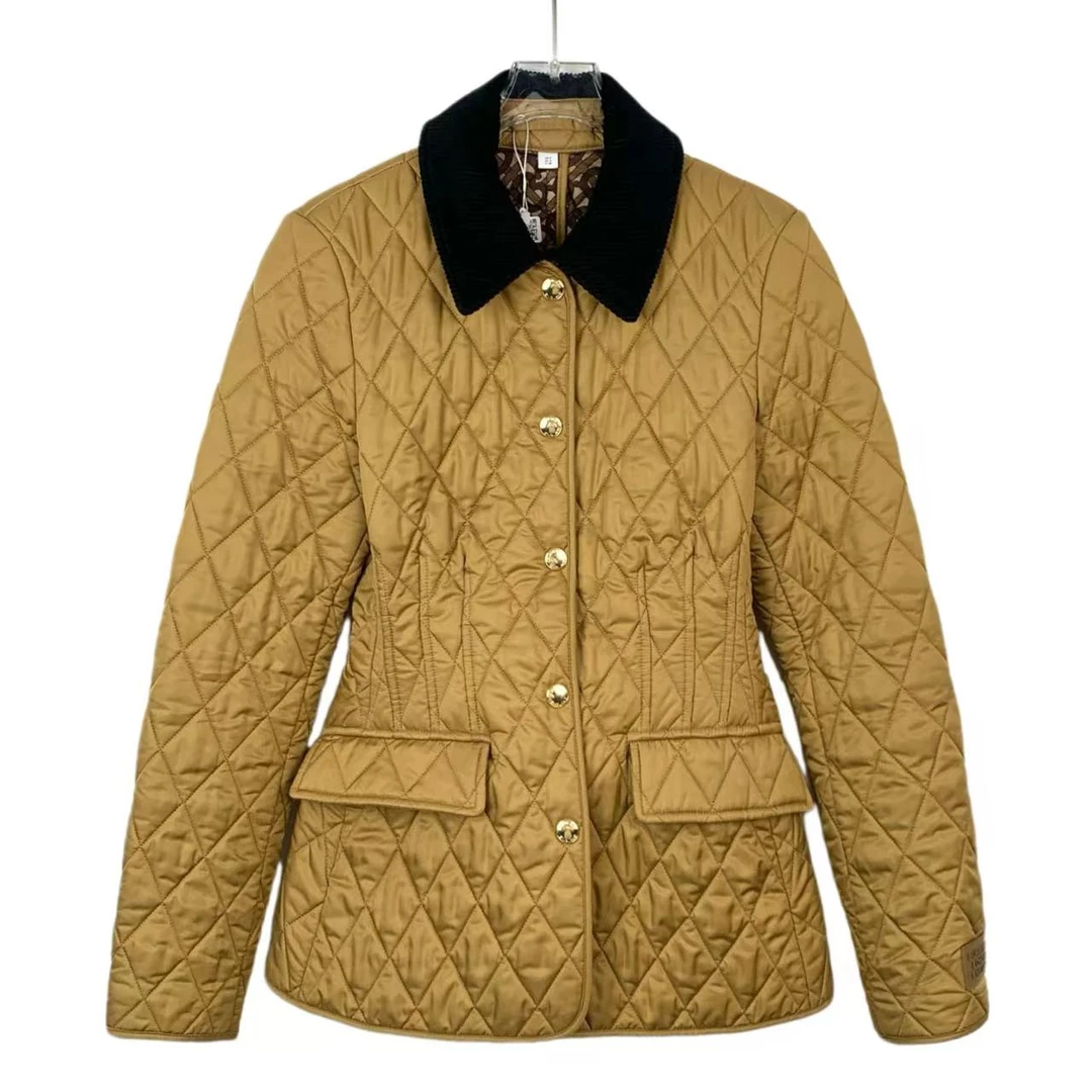 99新 BURBERRY/博柏利 H9968  棕色菱格纹棉服外套 38 S码