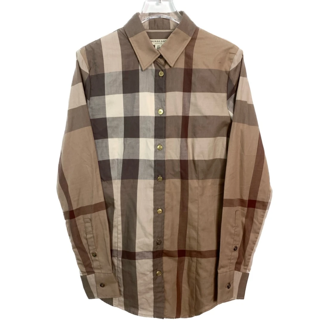 99新  007627 Burberry/博柏利 翻领格纹设计长袖衬衫 38码