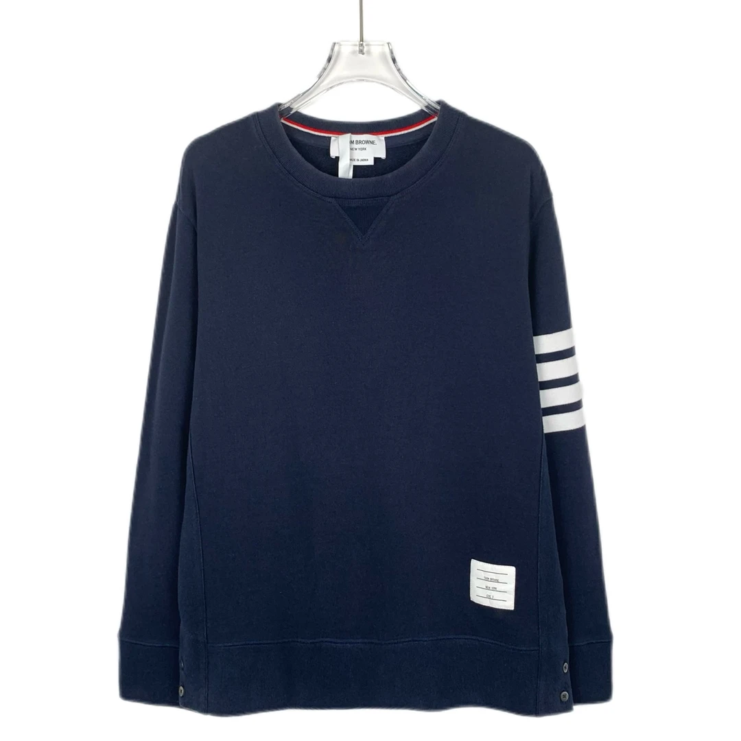 95新 THOMBROWNE 016904 经典四杠藏蓝色圆领套头长袖卫衣 L码