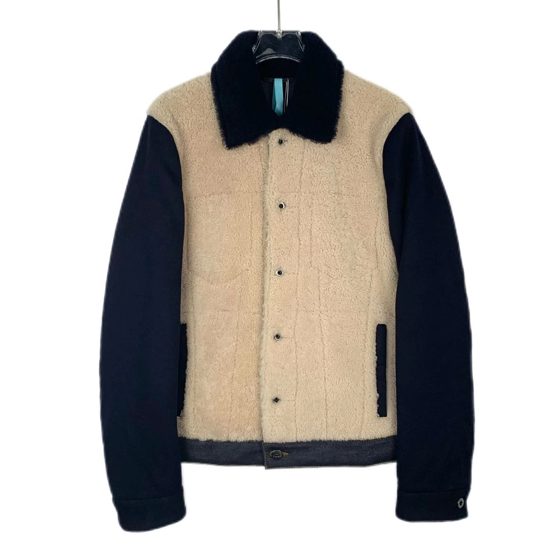 99新 Valentino/华伦天奴 XF235 羊毛皮拼接翻领撞色外套 44码
