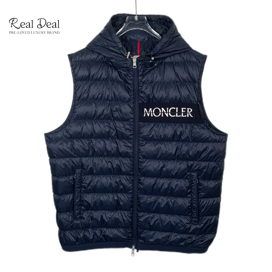 95新 MONCLER H9669 藏蓝色徽标贴饰连帽拉链羽绒服马甲外套 6