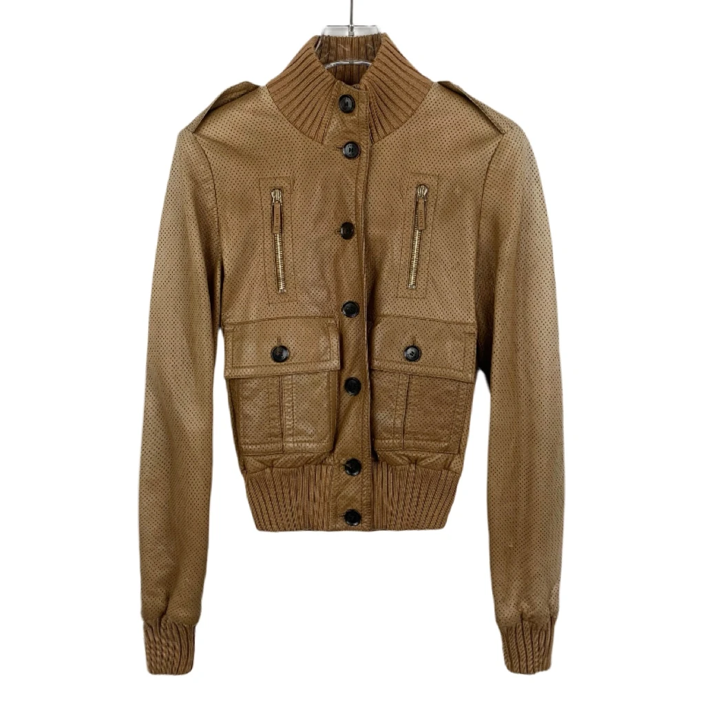 95新  012096 Gucci/古驰 马衔扣饰皮夹克外套 36码