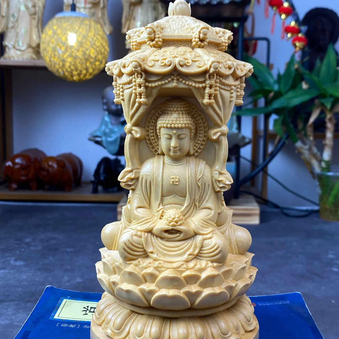 桧木木雕西方三圣一体佛像摆件阿弥陀佛观音菩萨大势至神像工艺品