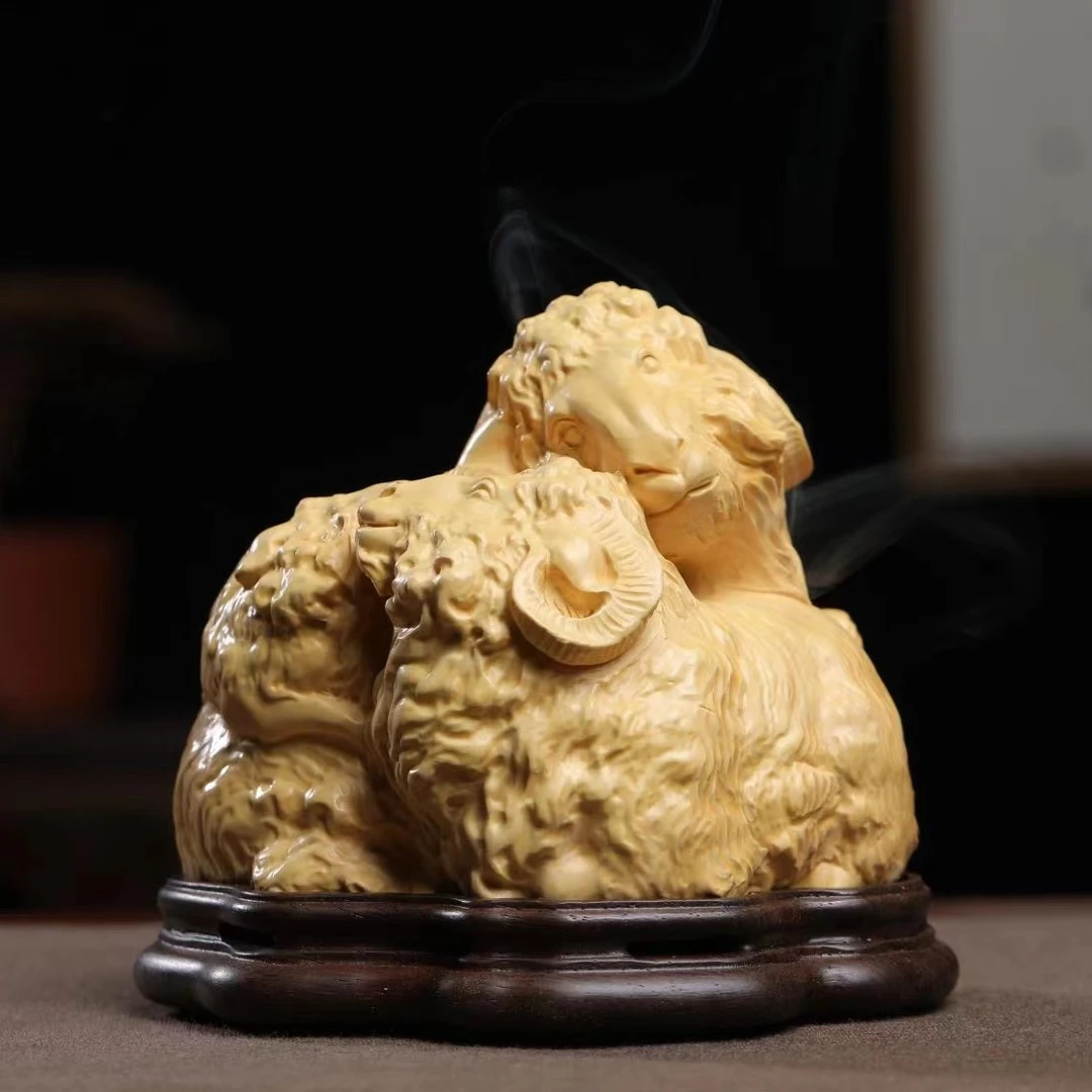 正宗黄杨木雕三羊开泰家居香薰炉书房茶室盘香炉装饰品工艺品送礼