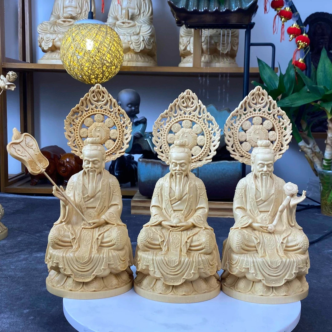 天然桧木木雕三清道祖师太上老君神像实木工艺品家居客厅玄关摆件