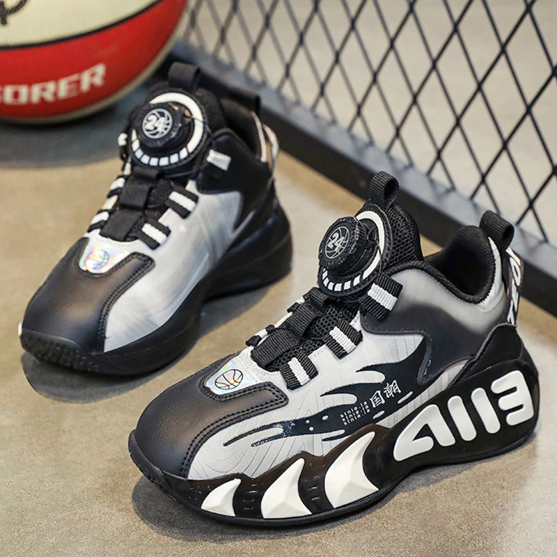 鸿尔星童克儿童篮球鞋秋冬季新款男童运动鞋男孩跑步旋转扣老爹鞋