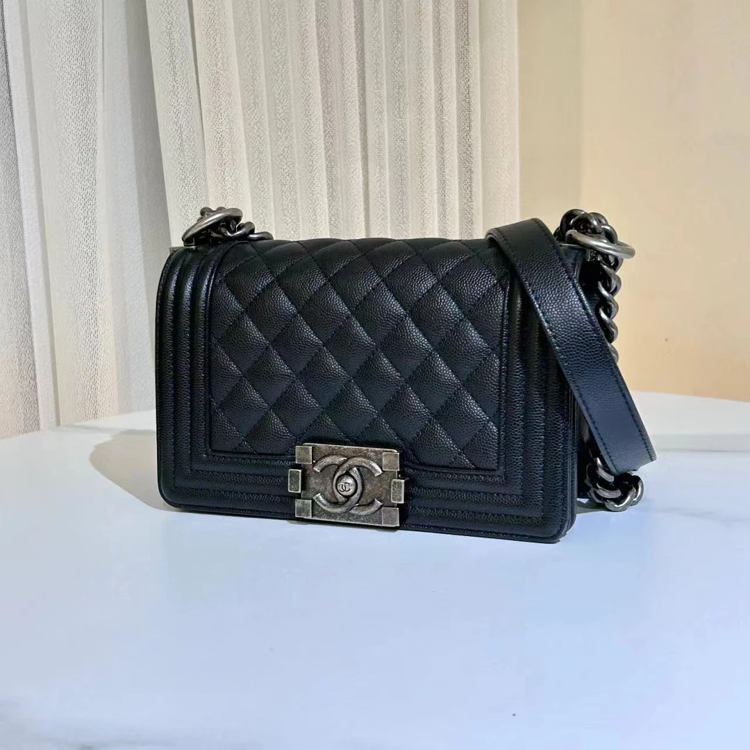 99新 Chanel/香奈儿 leboy小号黑银荔枝牛/公价无/优品