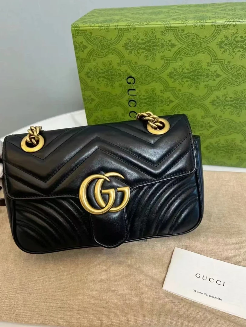 95新 GUCCI/古驰 marmont22黑金包/优品
