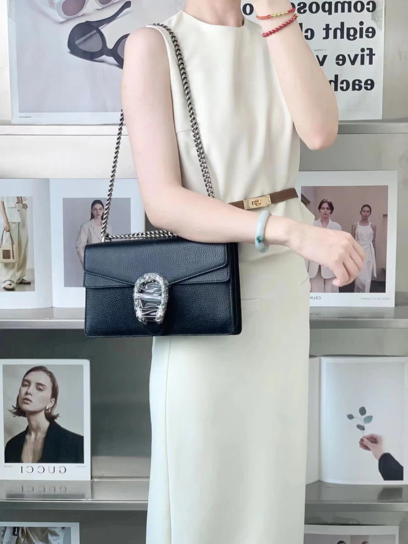 全新未使用 GUCCI/古驰 gucci酒神中号钻扣黑色包/公价26000/优品