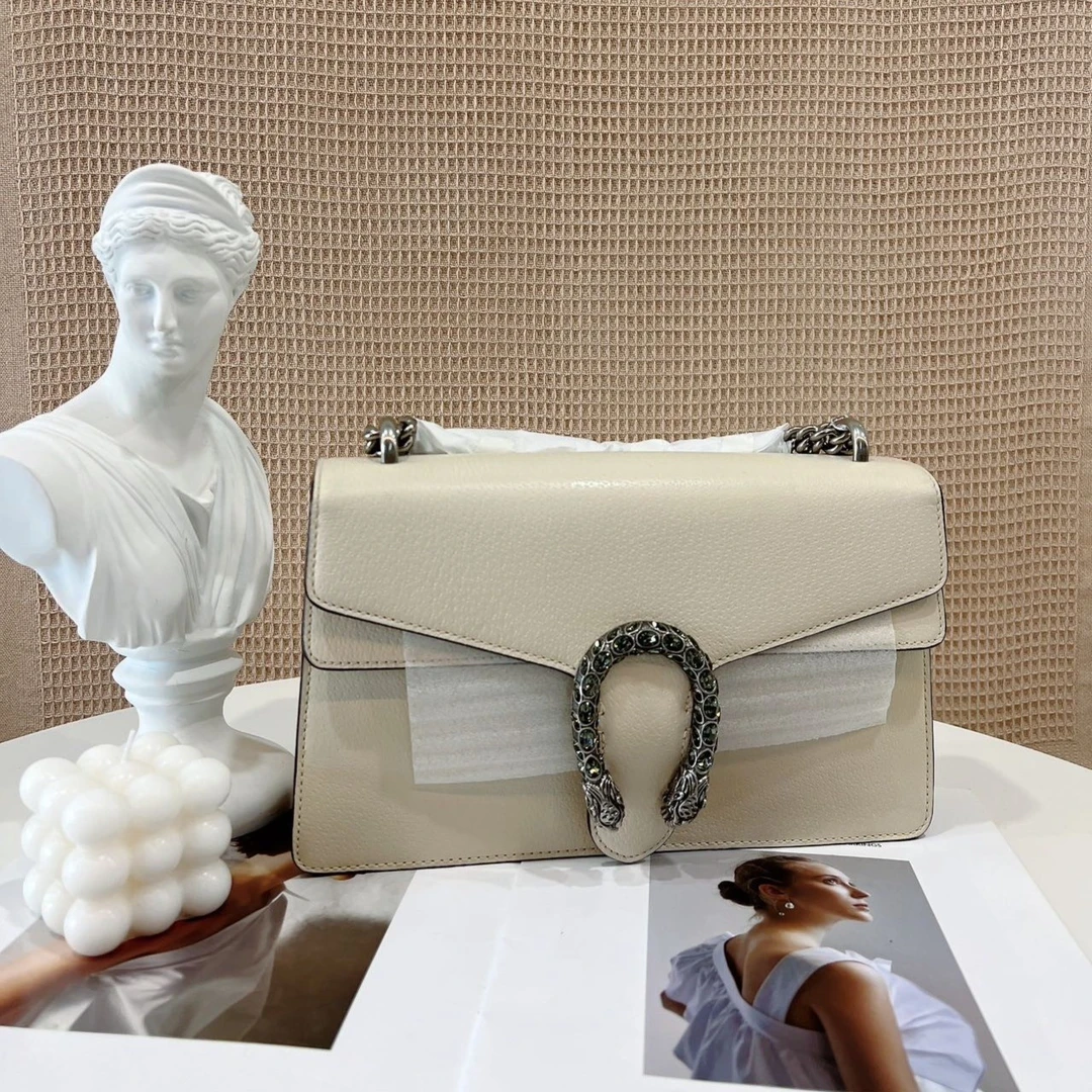 99新 GUCCI/古驰 gucci酒神中号钻扣白色链条斜挎包/优品
