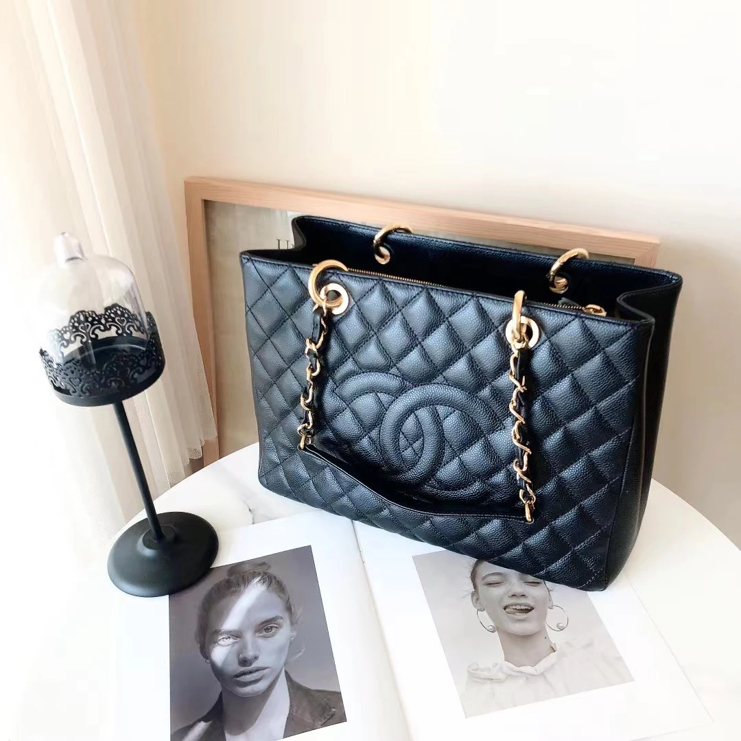 95新 Chanel/香奈儿 唯集致优品/chanel gst托特包黑金链条包