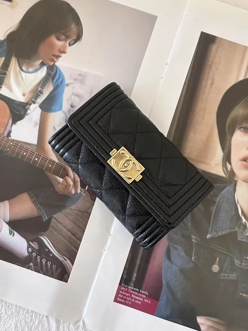 99新 Chanel/香奈儿 chanel leboy卡包黑金荔枝纹/无公价/优品